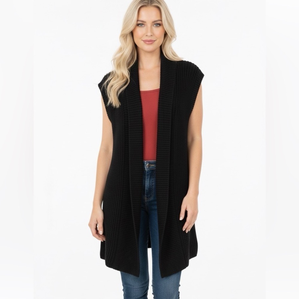 Bay studio black knit sweater cardigan size large